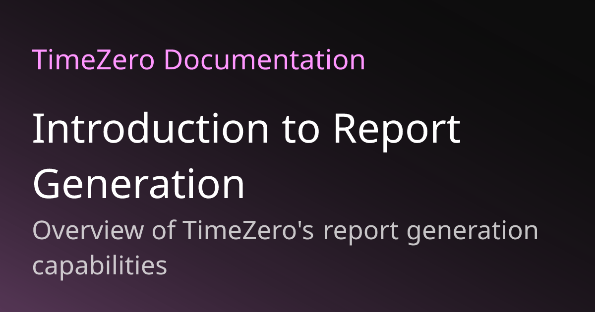 Introduction to Report Generation